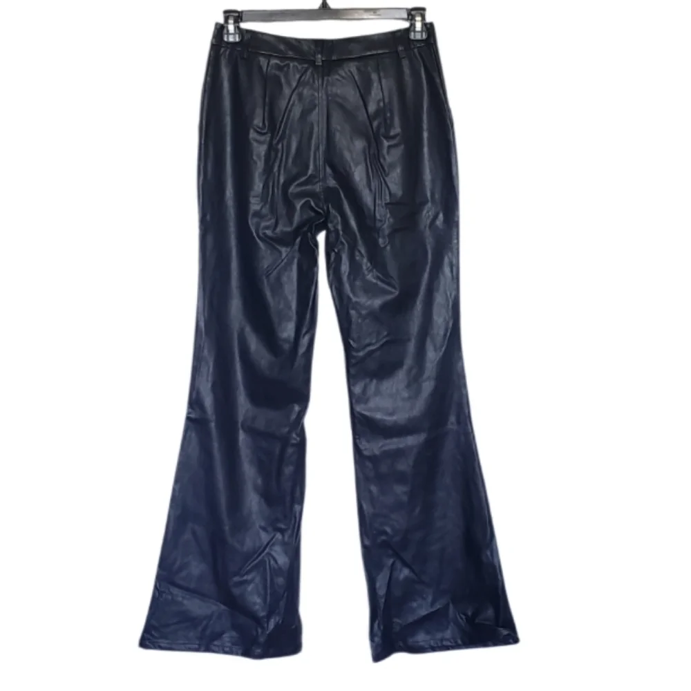 NWT Silvia Wide Legged Black Leather Flared Pants Women's Size L. - Picture 3 of 10